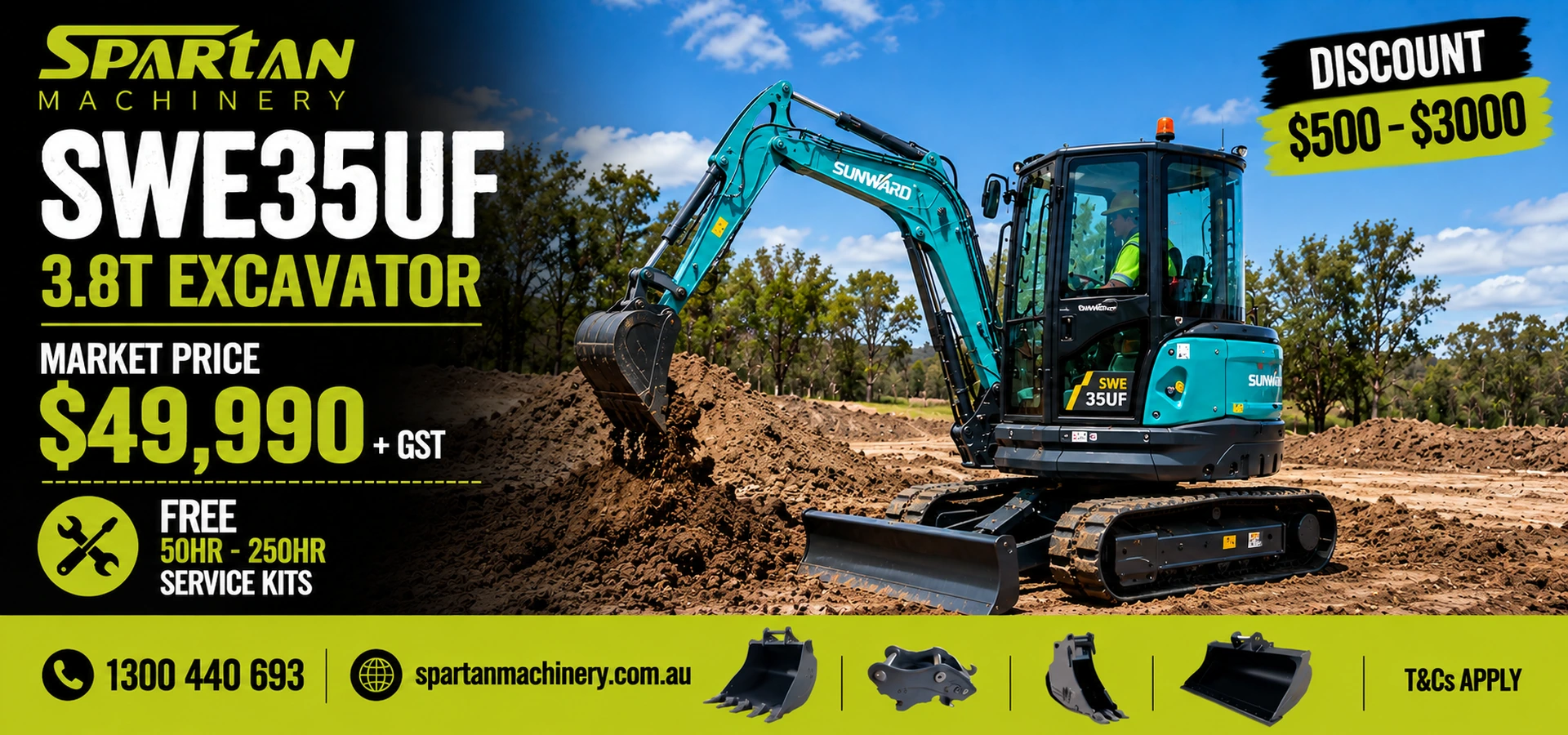 Sunward SWE35UF 3.5T mini Excavator Digger for Sale in Australia| Spartan Machinery