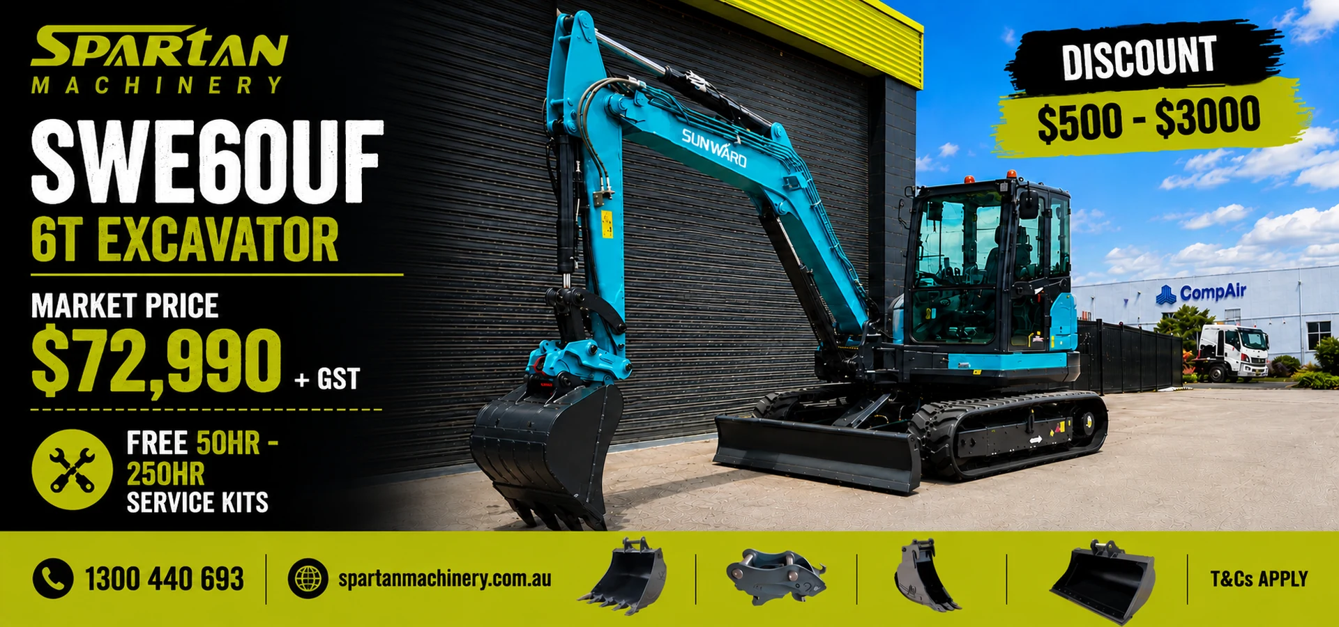 Sunward SWE60UF 6T small Compact Excavator for Sale in Australia | Spartan Machinery