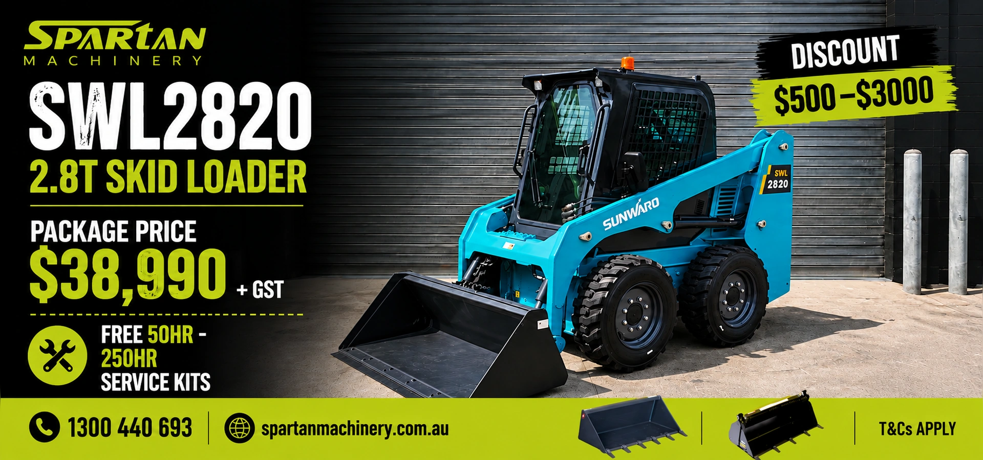 Sunward SWL2820 2.8T wheeled Skid Steer Loader for Sale in Australia | Spartan Machinery
