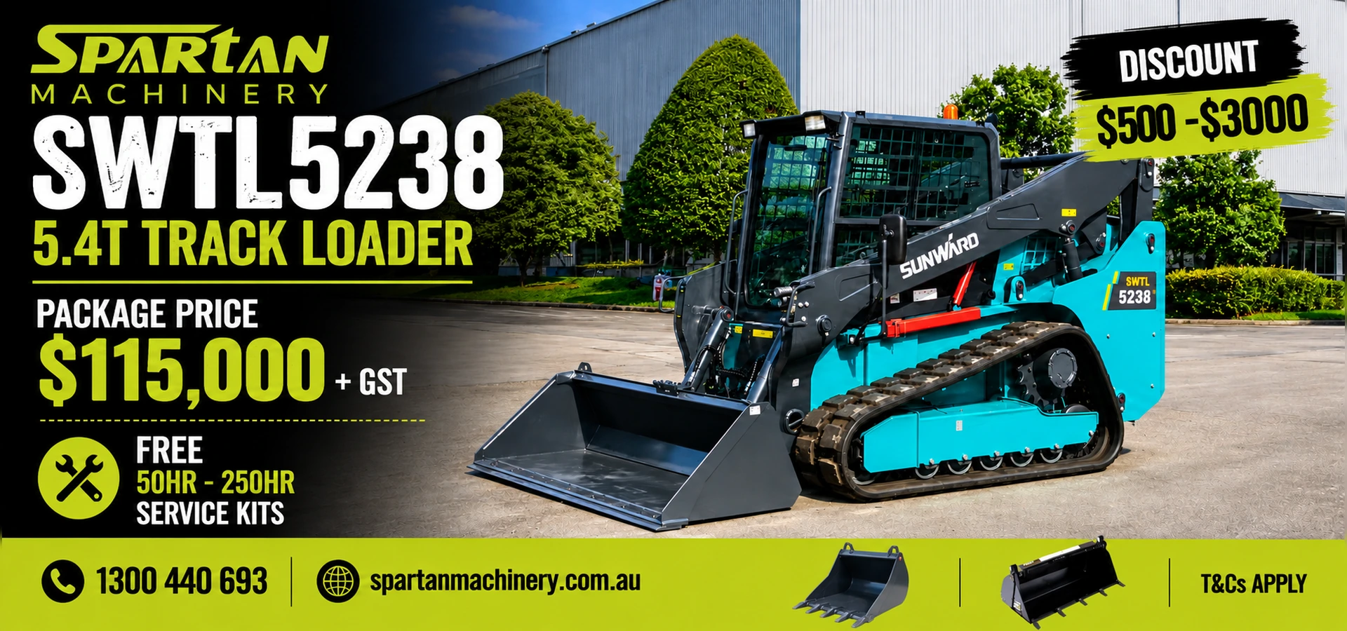 Sunward SWTL5238 5.4T Tracked Loader with bucket attachment for sale in Australia| Spartan Machinery